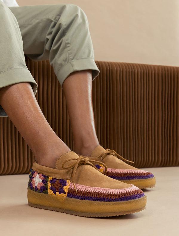 Laidbacklondon Komo Crochet Moccasin Saffron Suede