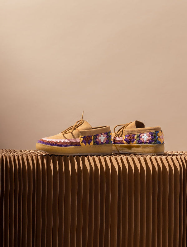 Laidbacklondon Komo Crochet Moccasin Saffron Suede