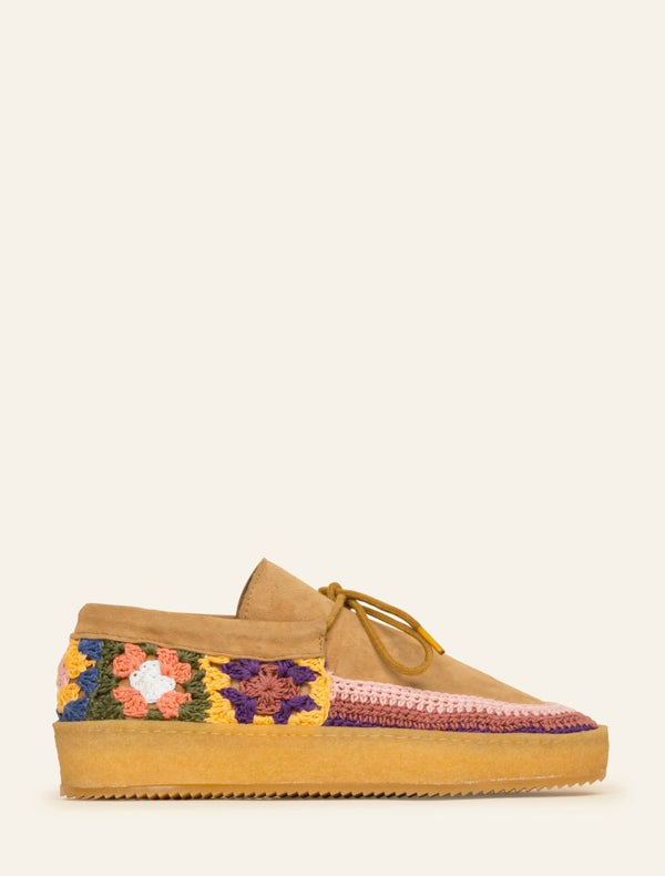laidbacklondon Komo Crochet Moccasin Saffron Suede