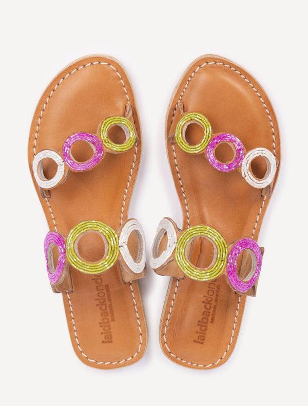 laidbacklondon Russet LP Leather Sandal Lime Mix