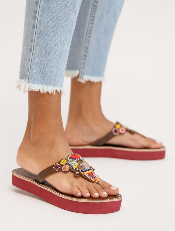 laidbacklondon Shibli SSR Leather Sandal Red Mix