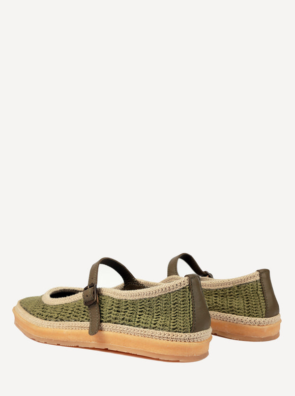 Laidbacklondon Loom Hand-Crocheted Mary Jane Flats Khaki Natural