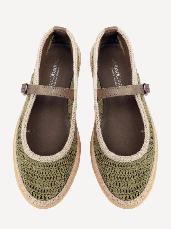 Laidbacklondon Loom Hand-Crocheted Mary Jane Flats Khaki Natural