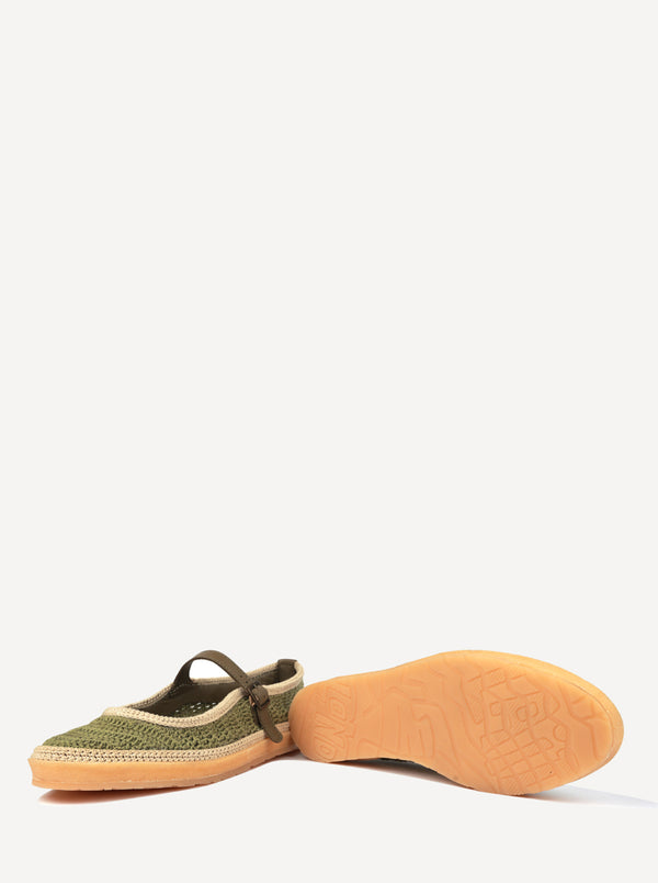 Laidbacklondon Loom Hand-Crocheted Mary Jane Flats Khaki Natural