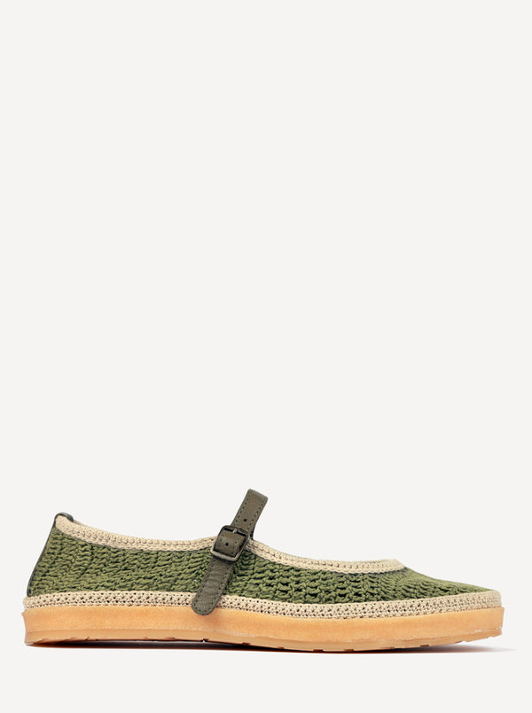 laidbacklondon Loom Hand-Crocheted Mary Jane Flats Khaki Natural