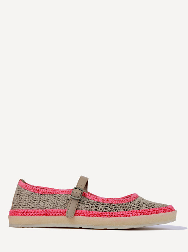 Laidbacklondon Loom Hand-Crocheted Mary Jane Flats Light Grey Pink