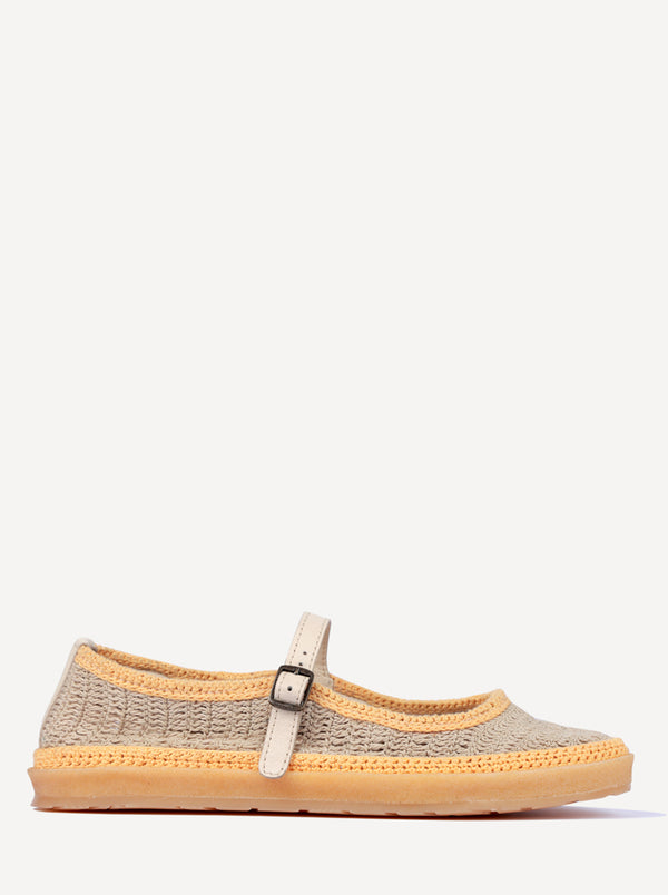 Laidbacklondon Loom Hand-Crocheted Mary Jane Flats Natural Saffron