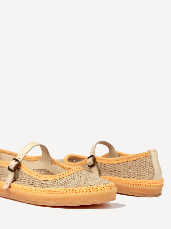 Laidbacklondon Loom Hand-Crocheted Mary Jane Flats Natural Saffron