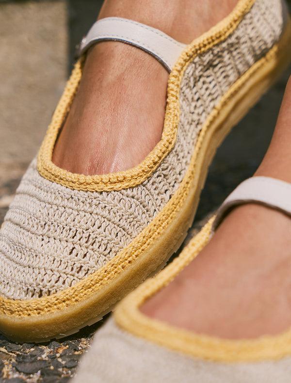 laidbacklondon Loom Hand-Crocheted Mary Jane Flats Natural Saffron