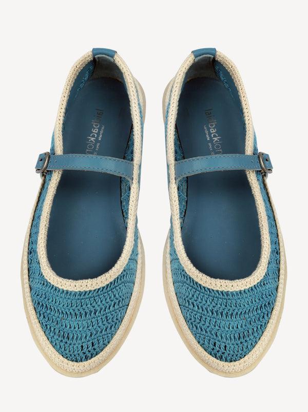 Laidbacklondon Loom Hand-Crocheted Mary Jane Flats Sky Blue Off White