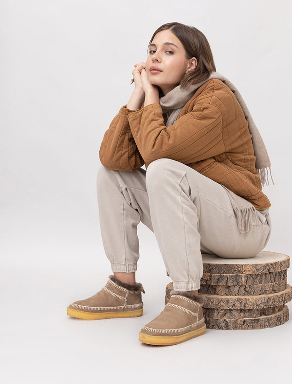 Laidbacklondon Nyuki Low Crochet Ankle Boot Otter Suede Natural