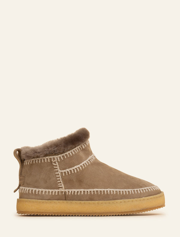 laidbacklondon Nyuki Low Crochet Ankle Boot Otter Suede Natural