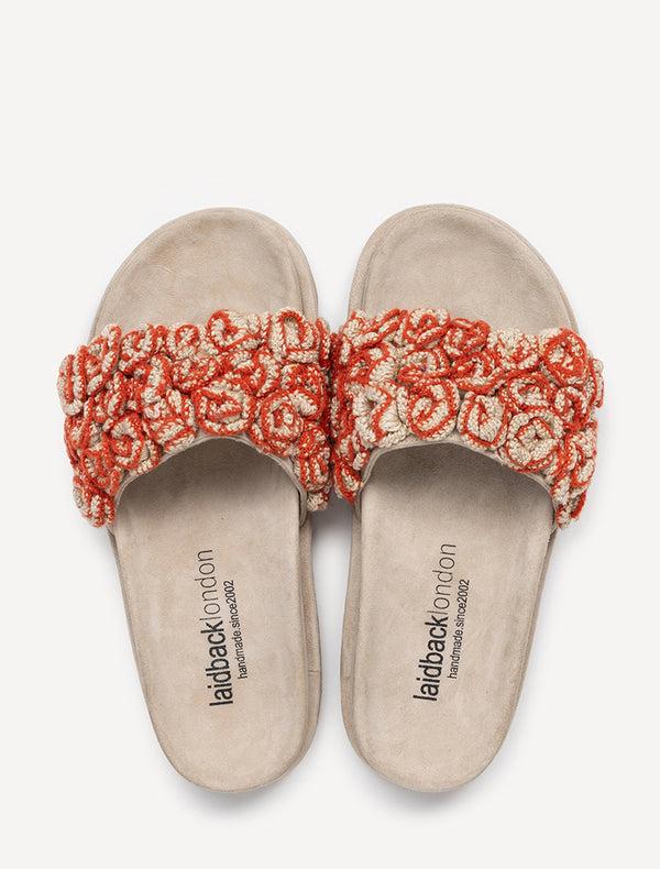 Laidbacklondon Ren Handcrafted Floral Crochet Slide Sandals Rust