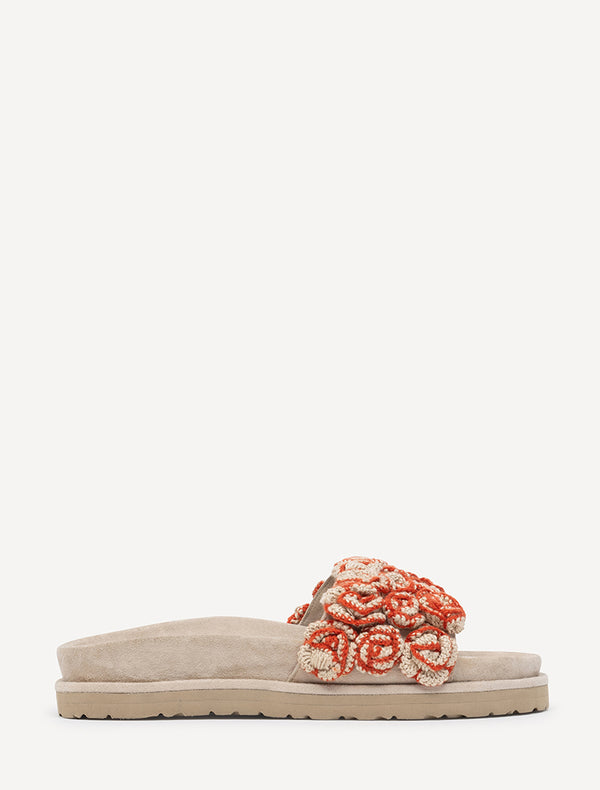 Laidbacklondon Ren Handcrafted Floral Crochet Slide Sandals Rust