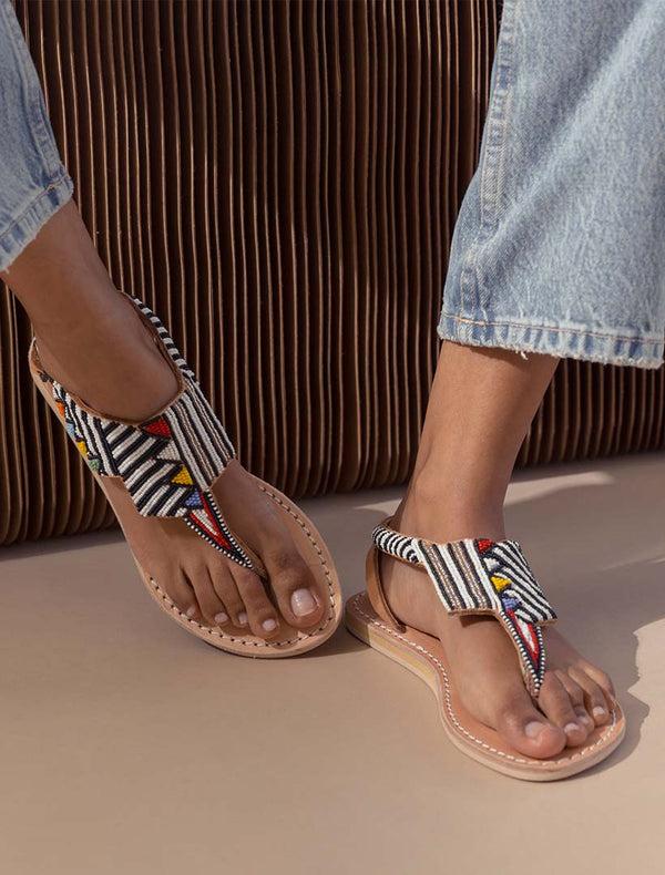 Laidbacklondon Rift Flat Light Brown Leather Black Tribal