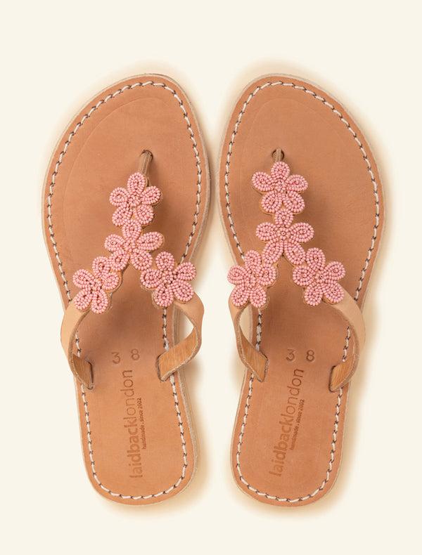 Laidbacklondon Robyn Flat Light Brown Leather Baby Pink