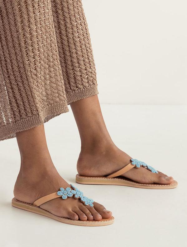 Laidbacklondon Robyn Flat Light Brown Leather Turquoise