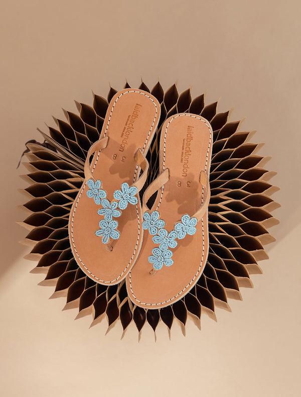 Laidbacklondon Robyn Flat Light Brown Leather Turquoise