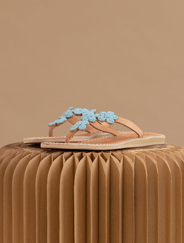 Laidbacklondon Robyn Flat Light Brown Leather Turquoise