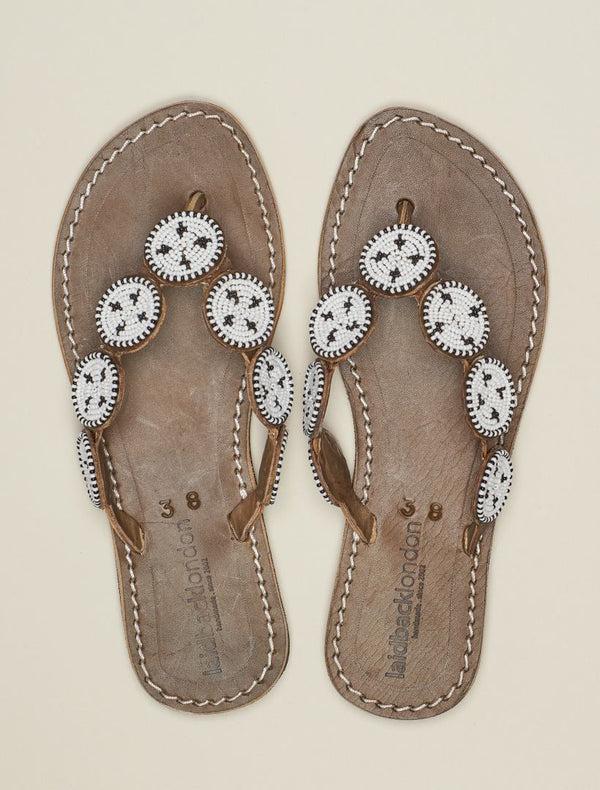 Laidbacklondon Ryker Flat Leather Sandal White Maasai