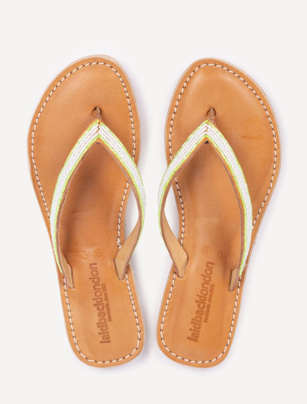 laidbacklondon Seri SSN Leather Sandal Neon Green/White