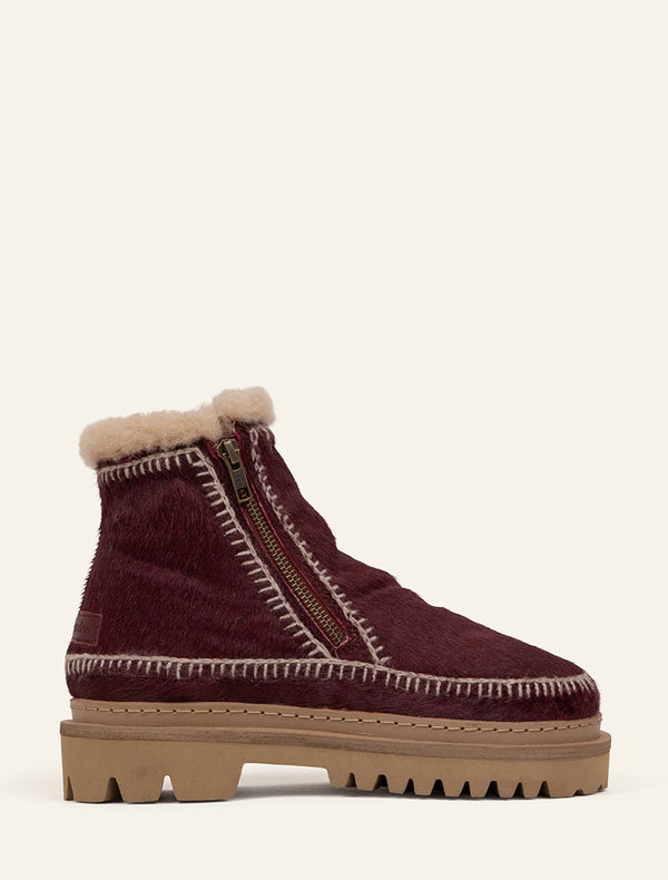 laidbacklondon Setsu 3.0. Crochet Ankle Boot Burgundy Pony Wheat