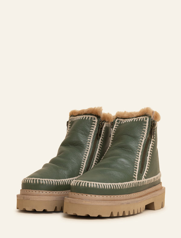 Laidbacklondon Setsu 3.0. Crochet Ankle Boot Moss Leather Natural