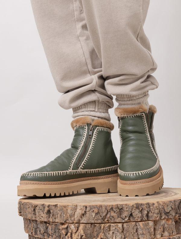 Laidbacklondon Setsu 3.0. Crochet Ankle Boot Moss Leather Natural