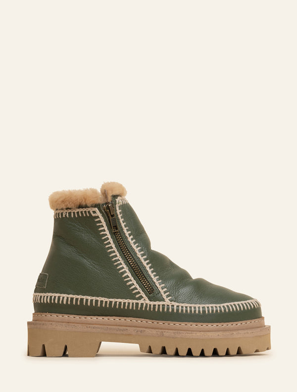 laidbacklondon Setsu 3.0. Crochet Ankle Boot Moss Leather Natural