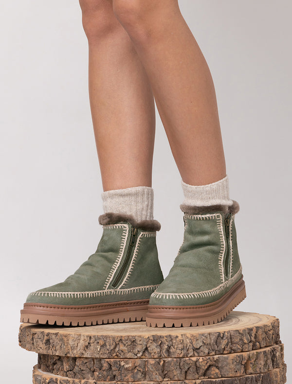 Laidbacklondon Setsu 4.0. Crochet Ankle Boot Moss Suede Natural