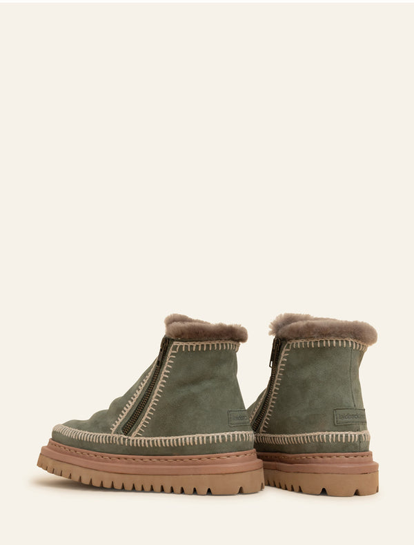 Laidbacklondon Setsu 4.0. Crochet Ankle Boot Moss Suede Natural