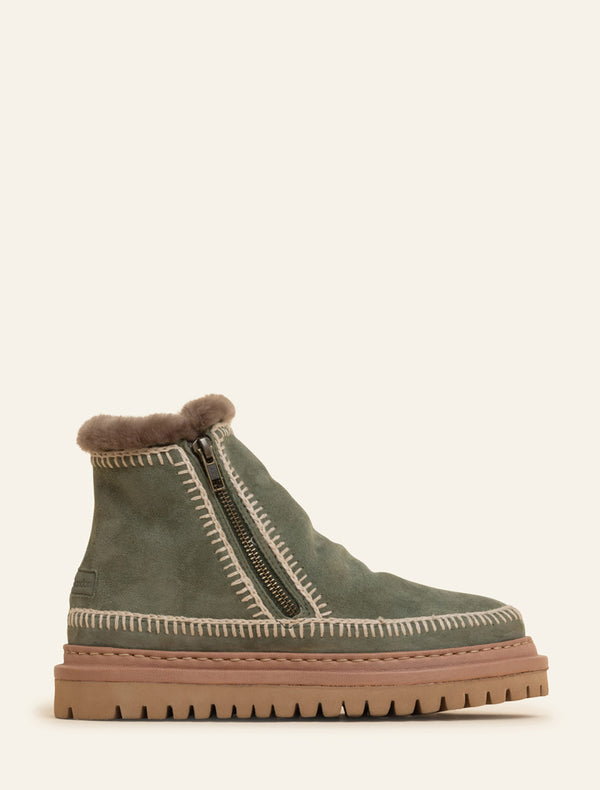 laidbacklondon Setsu 4.0. Crochet Ankle Boot Moss Suede Natural