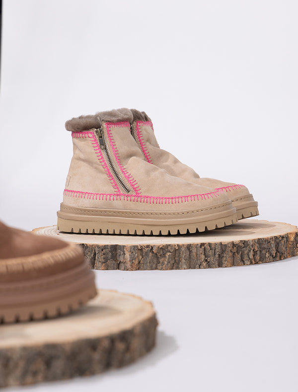Laidbacklondon Setsu 4.0. Crochet Ankle Boot Sand Suede Pink
