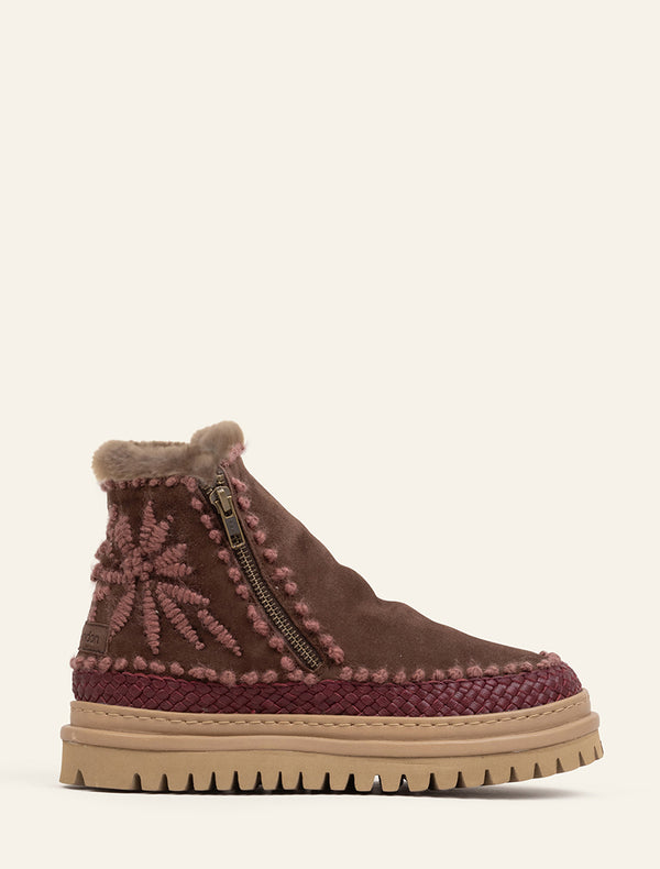 laidbacklondon Setsu 4.0. Floral Ankle Boot Choc Suede Rosso