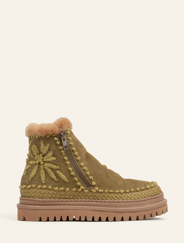 laidbacklondon Setsu 4.0. Floral Ankle Boot Fern Suede Olive