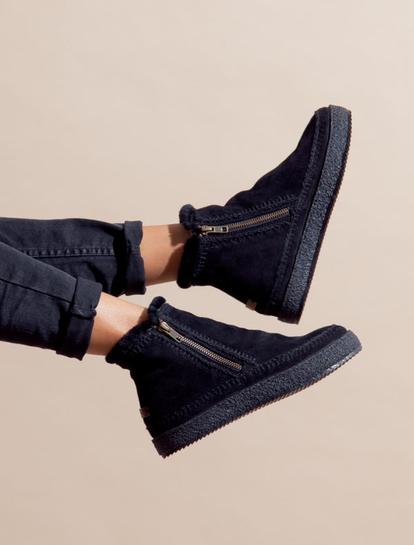 Laidbacklondon Setsu Crochet Ankle Boot Black Suede