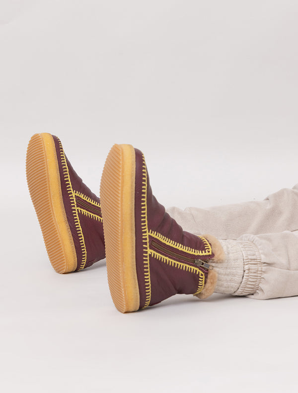 Laidbacklondon Setsu Crochet Ankle Boot Cabernet Leather Ochre