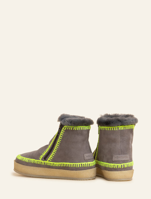 Laidbacklondon Setsu Crochet Ankle Boot Grey Suede Neon Yellow
