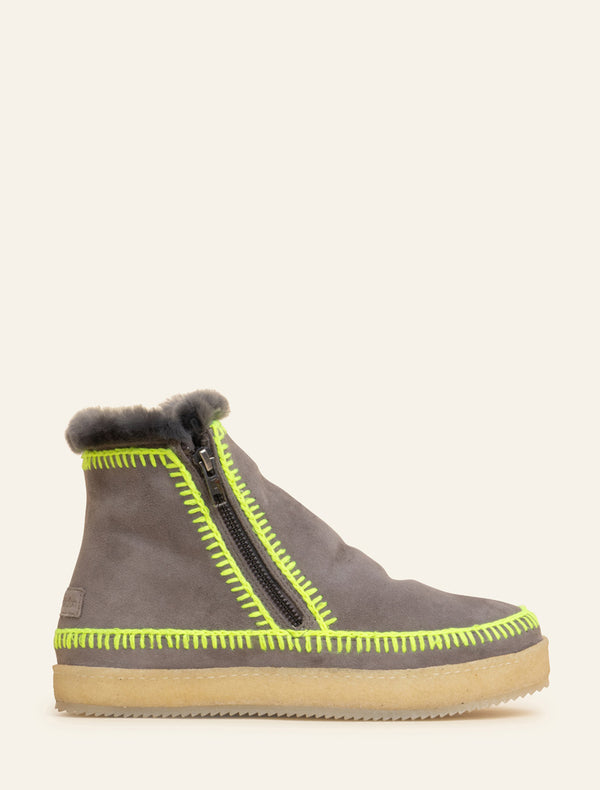 laidbacklondon Setsu Crochet Ankle Boot Grey Suede Neon Yellow