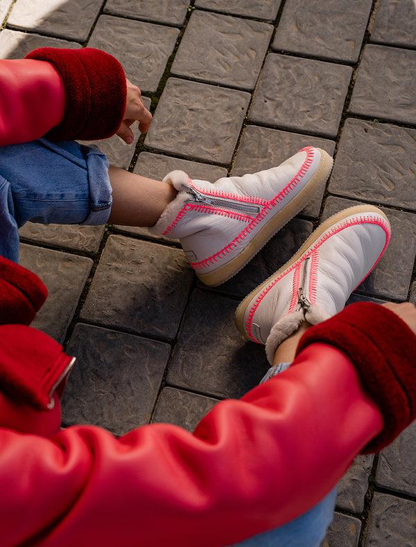 Laidbacklondon Setsu Crochet Ankle Boot Milk Leather Neon Pink