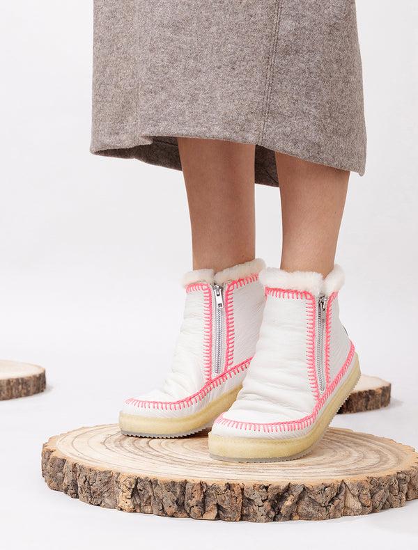 Laidbacklondon Setsu Crochet Ankle Boot Milk Leather Neon Pink