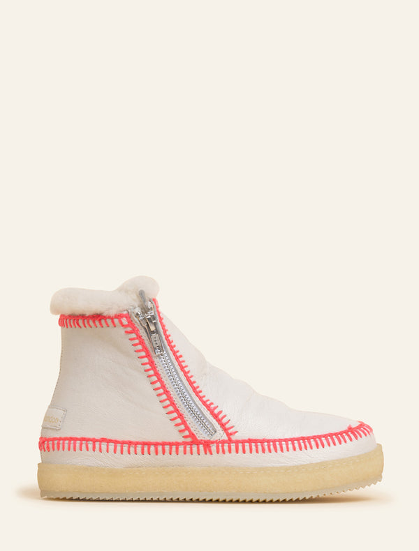 laidbacklondon Setsu Crochet Ankle Boot Milk Leather Neon Pink