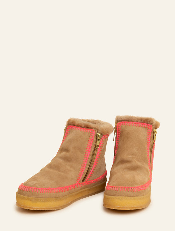 Laidbacklondon Setsu Crochet Ankle Boot Saffron Suede Neon Pink