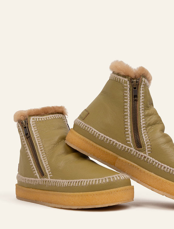 Laidbacklondon Setsu Crochet Crepe Ankle Boot Avocado Leather Natural