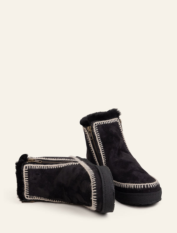 Laidbacklondon Setsu Crochet Crepe Ankle Boot Black Suede Natural