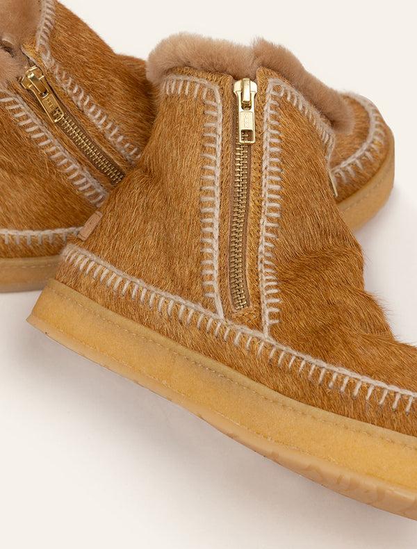 Laidbacklondon Setsu Crochet Crepe Ankle Boot Brown Pony Natural