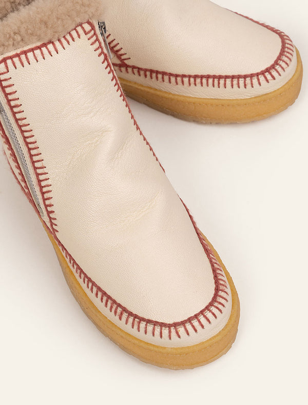 Laidbacklondon Setsu Crochet Crepe Ankle Boot Buttermilk Leather Berry