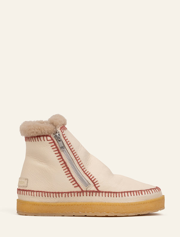 laidbacklondon Setsu Crochet Crepe Ankle Boot Buttermilk Leather Berry