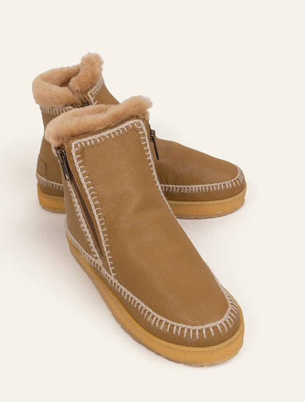 Laidbacklondon Setsu Crochet Crepe Ankle Boot Butterscotch Leather Natural