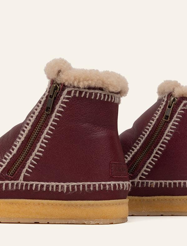 Laidbacklondon Setsu Crochet Crepe Ankle Boot Cabernet Leather Wheat